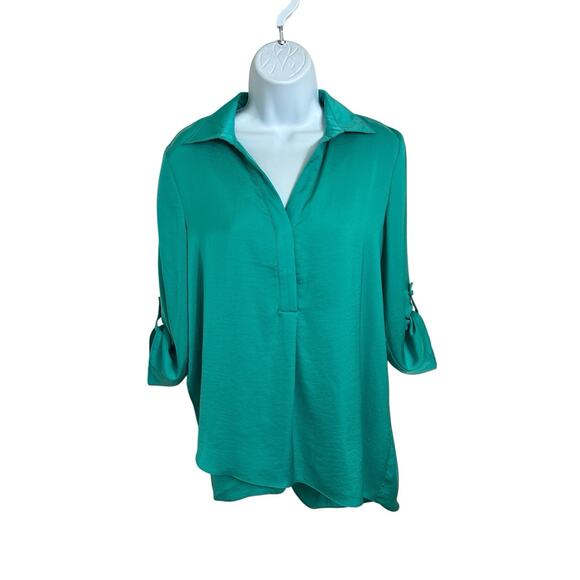Renuar Jade Airflow Blouse Sz Small3/4 V-Neck Roll Tab Sleeves Oversized Top - Picture 6 of 9